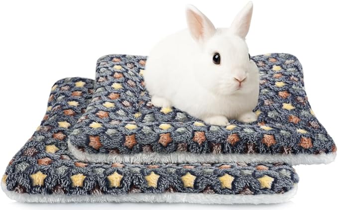 2 Pack Bunny Bed - 13 x 14.6 Inch Rabbit Pee Pads Bedding - Washable and Thickness Upgrade(Dark Blue,L)