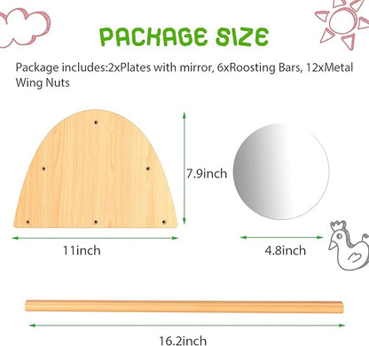 Bamboo Chicken Perch with Mirror, Strong Roosting Bar for coop and brooder, Training Perch for Large Bird, Hens, Parrots, Macaw, Easy to Assemble and Clean, Fun Toys for Chicken