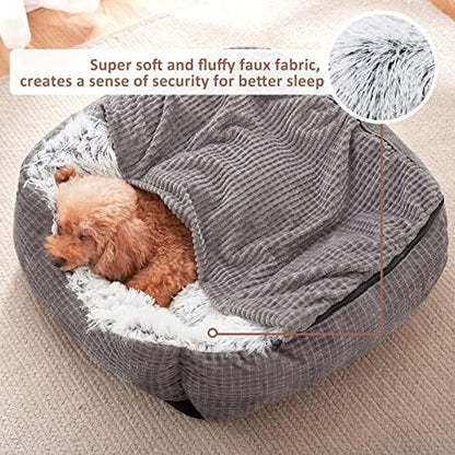 MIXJOY Dog Beds for Small Dogs, Rectangle Cave Hooded Blanket Puppy Bed, Luxury Orthopedic Cat Beds for Indoor Cats, Warmth and Machine Washable (20 inches, Grey)
