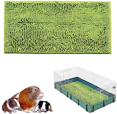 Guinea Pig Fleece, 47x24 in Cage Liner, Washable Non-Slip Mat（Green）