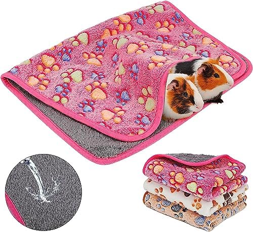 YUEPET 3 Pack Waterproof Guinea Pig Blankets, Fleece Cage Liners, SM