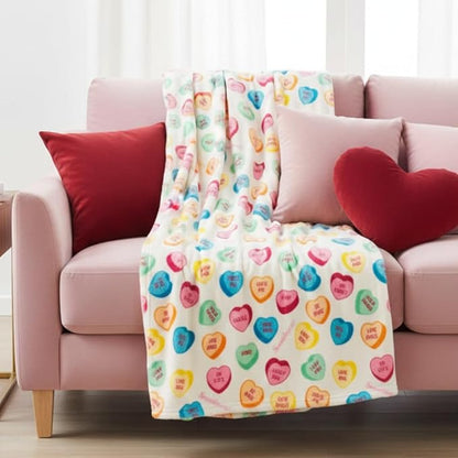 Sweethearts Candy Hearts Bedding Super Soft Plush Cozy Throw Blanket, 50 in x 70 in, (Officially Licensed Product) by Franco Collectibles