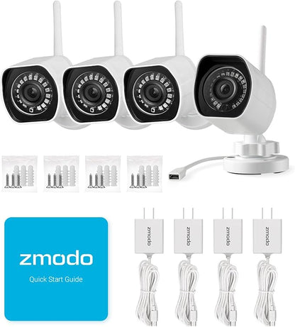 Zmodo Outdoor Security Cameras Wifi - 1080p Full HD Surveillance Cameras for Home Security with Night Vision, IP 66 Weatherproof, Plug-In, Motion Detection, 4 Pack