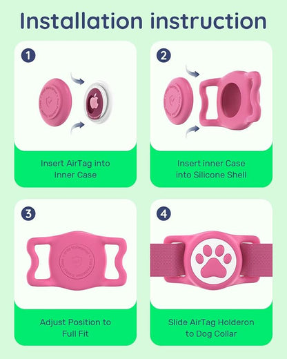 IP68 Waterproof Dog AirTag Holder for Dog Collar, Soft, Stretchy Silicone | Full-Body Protection, Easy Tool-Free Installation, Quiet, No-Dangle Fit, Lightweight, Fits Dog & Cat Collars of All Widths