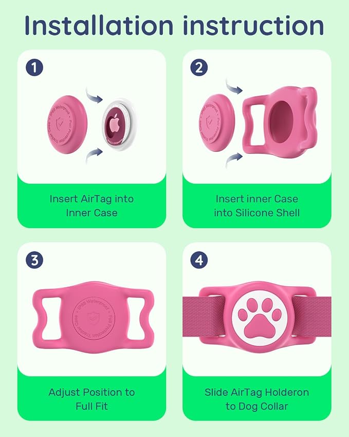 IP68 Waterproof Dog AirTag Holder for Dog Collar, Soft, Stretchy Silicone | Full-Body Protection, Easy Tool-Free Installation, Quiet, No-Dangle Fit, Lightweight, Fits Dog & Cat Collars of All Widths