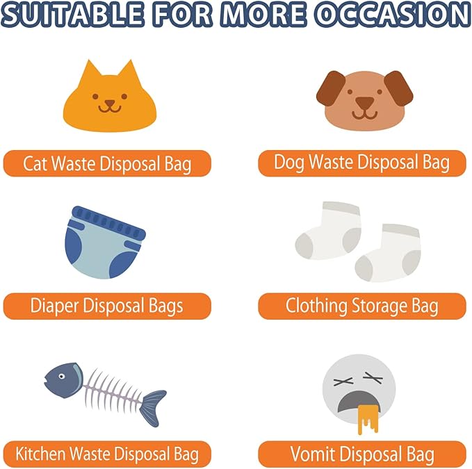 Odor Sealing Waste Disposal Bags M/150 Count Cat Litter Bags Unscented Cat poop bags Large Capacity Diaper Disposal or Pet Waste Bags[Color:White]