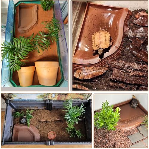 3PCS Tortoise Water Bowls with Ramp Leaf Tortoise Food Dish Reptile Food Water Bowls Reptile Bathing Pool Aquarium Ornament for Gecko, Snake, Turtle, Bearded Dragon, Lizard (Large)