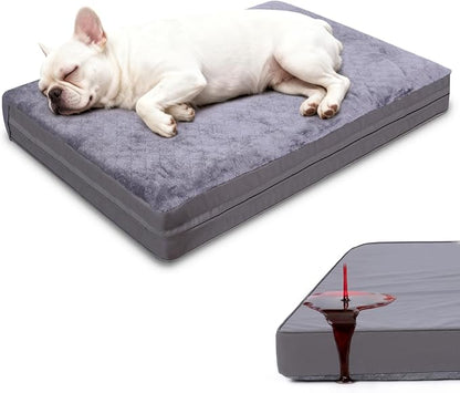Waterproof Dog Bed for Crate - Outdoor Crate Pad for Small Medium Dogs, Orthopedic Egg Crate Foam, Anti-Slip, Reversible & Washable Cover, 29" x 18", Gray