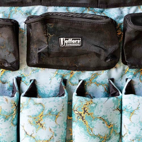 Jeffers Expression Trailer Door Horse Grooming Caddy, Easy Hang Portable Equestrian Organizer, Mesh Pockets, Zippered Compartment, Padded Pockets for Brushes, Water Bottle, Accessories - Bisbee Blue