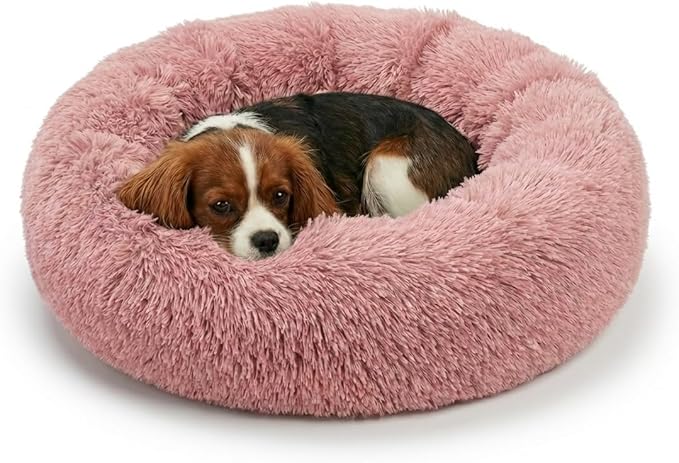 Active Pets Premium Small Donut Dog Bed, Fits Up to 45 lbs, Removable Cover & Washable Cushion, Plush Long Pile Faux Fur Fabric, Portable Pink Pet Bed Furniture for Puppies Adult Canines & Cats