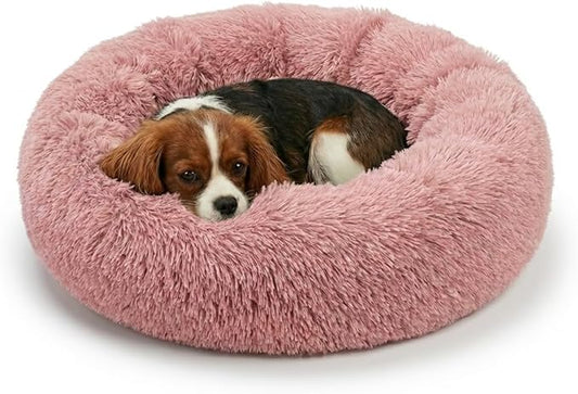 Active Pets Premium Small Donut Dog Bed, Fits Up to 45 lbs, Removable Cover & Washable Cushion, Plush Long Pile Faux Fur Fabric, Portable Pink Pet Bed Furniture for Puppies Adult Canines & Cats