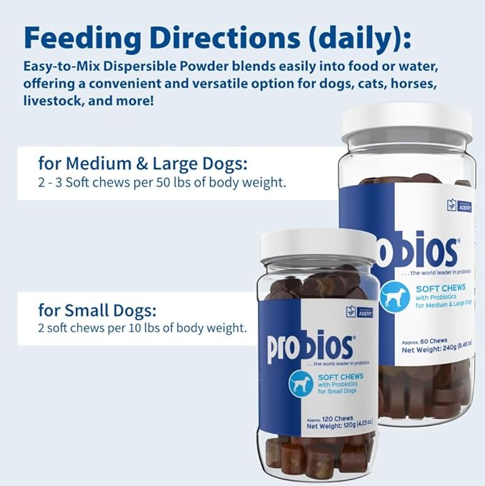 Probios for Dogs Soft Chews, Probiotics for Dogs, Daily Supplement for Gut Health, Digestion & Immune Support, Medium & Large Breeds, 8.46oz
