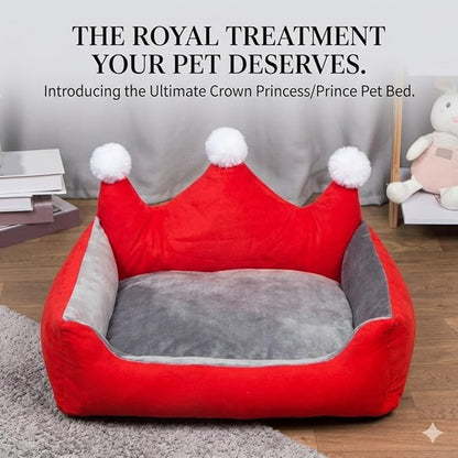 Cute Crown Pet Princess Beds for Small Dogs Luxurious Crown Dog Priness Beds Winter Warm Puppy Cat Sofa Bed Shih Tzu Yorkies Kennels Removable Mascotas Supplies (Red Crown, M Below 9.0kg)