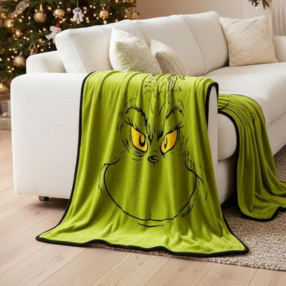 Collectibles Dr. Seuss The Grinch Holiday Christmas Bedding Super Plush Cozy Throw, 46 in x 60 in, (Officially Licensed Product) By Franco