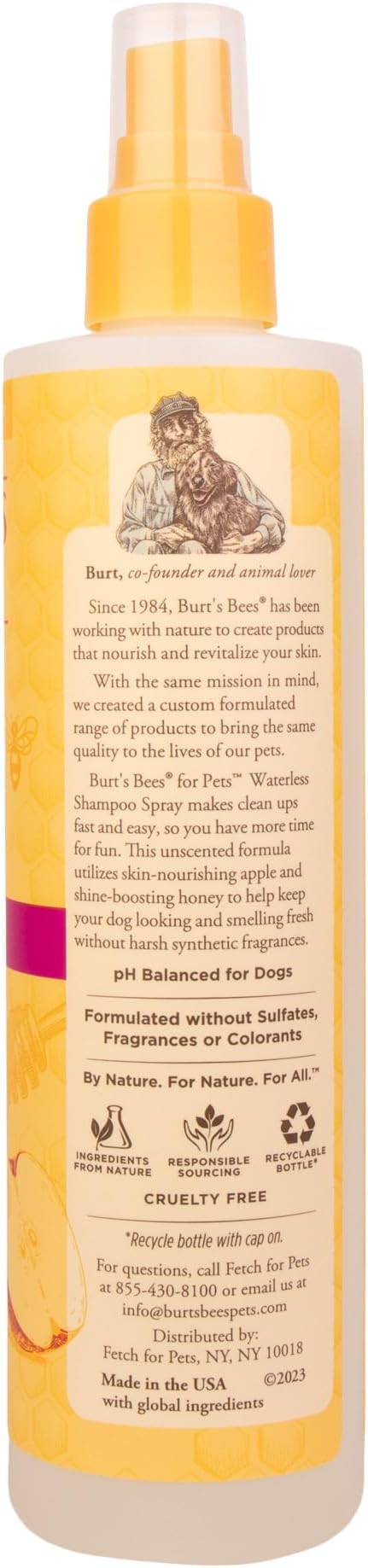 Burt's Bees for Pets Waterless Shampoo Spray for Dogs, Apple & Honey, No-Rinse Dry Dog Shampoo for All Dogs and Puppies, pH Balanced, No Sulfates, Parabens, Phthalates, 10 Fl Oz - 3 Pack