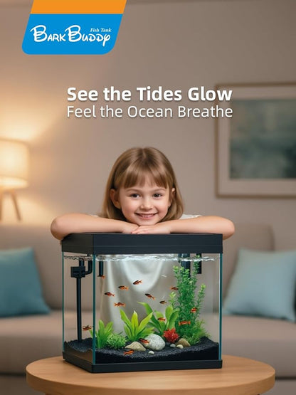 BARKBUDDY Fish Tank 2.4 Gallon Aquarium Kit, Self Cleaning Fish Tank, 7-Color Light 3-in-1 Quiet Pump Betta Fish Tank, Gold Fish Aquarium Starter Kit with Filter for Home, Office Corner