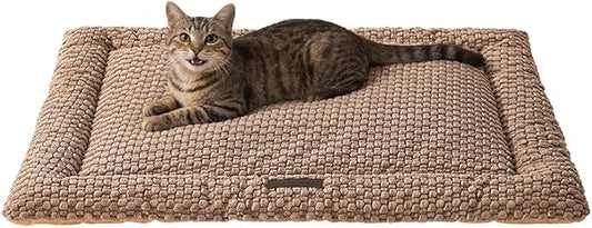 Plush Cat Kneading Bed Mat, Premium Plush Fabric Bed with Non-Slip Bottom, 3cm Thick All-Season Cushion for Cats Who Knead, Machine Washable Anti-Static Pet Bed, 23x15 Inch, Coffee