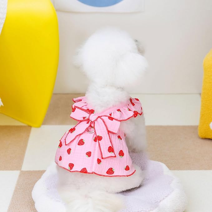 Dog Dresses for Small Dogs Girl Female Cat Clothes Cat Dress Cute Cotton Extra Summer Bow Decor Printed Strawberry Dog Birthday Outfit Small Puppy Clothes