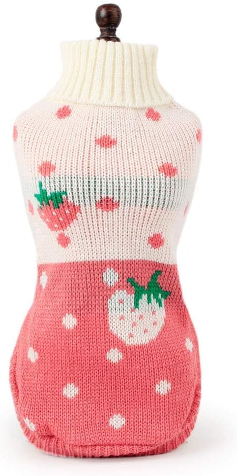 CHBORCHICEN Pet Dog Sweaters Classic Knitwear Turtleneck Winter Warm Puppy Clothing Cute Strawberry and Heart Doggie Sweater (Pink, Small)
