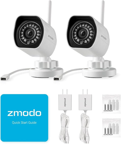 Zmodo Outdoor Security Camera Wireless (2 Pack), 1080p Full HD Home Security Camera System, Works with Alexa and Google Assistant, Silver (ZM-W0002-2)