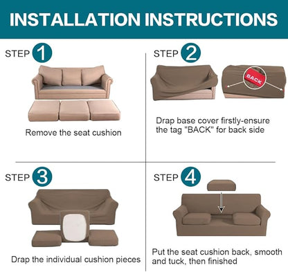 Turquoize 4 Piece Sofa Covers for 3 Cushion Couch Sofa Slipcover Soft Couch Cover for Dogs-Washable Sofa Furniture Cover with 3 Individual Cushion Covers (3 Cushion Sofa, Macchiato)