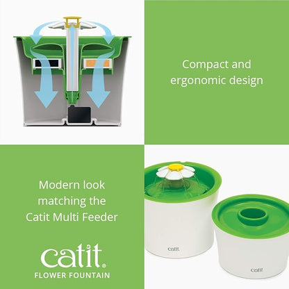 Catit Flower Fountain with Triple Action Filter,Cat Drinking Water Fountain,3 L,Green,(Pack of 6)