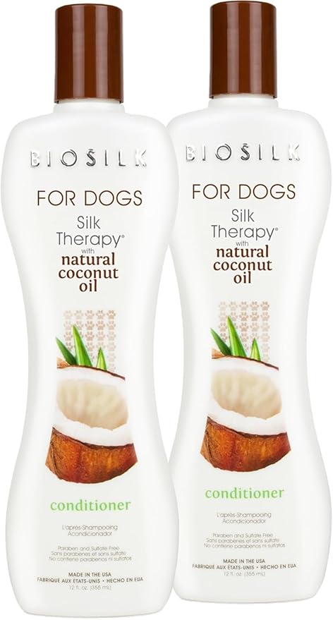 BioSilk for Dogs Silk Therapy Conditioner with Natural Coconut Oil - Pet Conditioner from BioSilk for Dogs Moisturizes Skin and Hydrates Fur, 12 Fl Oz - 2 Pack