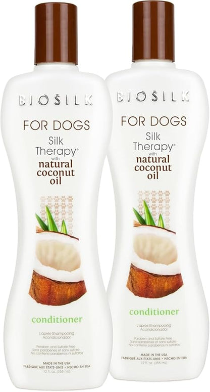 BioSilk for Dogs Silk Therapy Conditioner with Natural Coconut Oil - Pet Conditioner from BioSilk for Dogs Moisturizes Skin and Hydrates Fur, 12 Fl Oz - 2 Pack