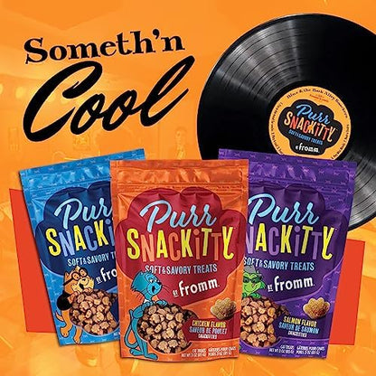 Fromm PurrSnackitty Salmon Flavor Snackitties Treats - Premium Soft & Savory Cat Treats - Pack of (3) 3 oz Bags