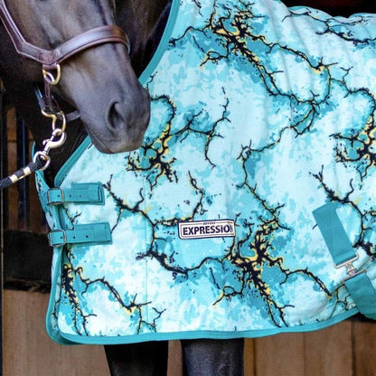 Jeffers Expression Standard Neck Fleece Cooler Horse Blanket, 69" – Lightweight Breathable Polyester Fleece Horse Cooler for Moisture Control, Drying, Layering, All Year Round Use - Bisbee Blue