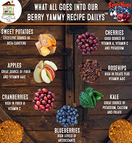 Sams Yams Sweet Potato Dog Treats, Healthy Dog Treats for Large, Medium or Small Breed Dogs, Vegan Sweet Potato Dog Chews Made in USA - Sam's Yams DAILY's Berry Yammy Recipe Dog Snacks, 7oz