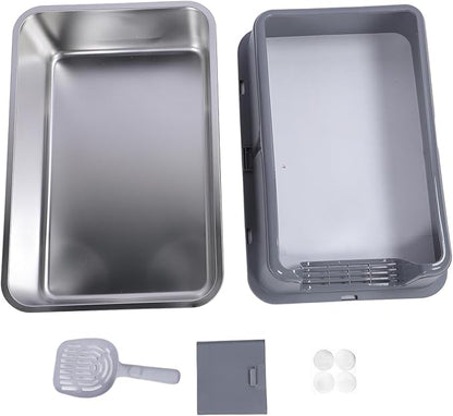 Aramox Half Clad Stainless Steel Cat Bedroom with Metal with High Metal for Cats for Animal Owners and Their Like Friends Closed. (Grey)