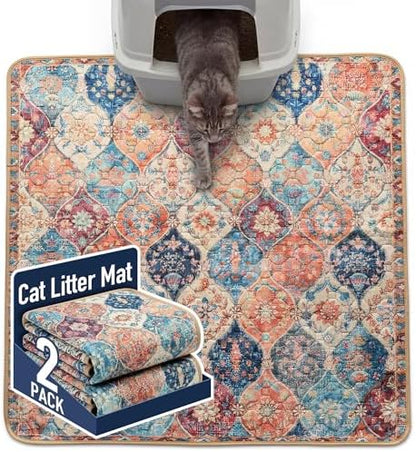 Hompet Cat Litter Mat 2 Pack, 36x36 Large Machine Washable Trapping Mats for Cats, Super Absorbent & Urine-Proof Cat Litter Box Mat for Floor, Waterproof & Non Slip Kitty Litter Rug