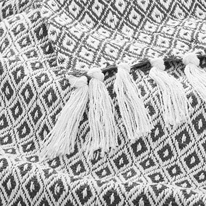 Americanflat 50x60 Throw Blanket - Soft and Breathable Cotton Throw Blanket for Couch, Bed, Chair - Decorative Blankets Perfect for Home or Outdoor Use - Cloud Grey and White Mini Diamond Design