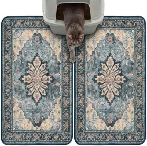 Hompet Cat Litter Mat 2 Pack, 18x28 Machine Washable Trapping Mats for Cats, Super Absorbent & Urine-Proof Cat Litter Box Mat for Floor, Waterproof & Non Slip Kitty Litter Rug