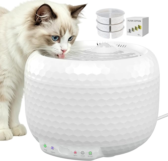 Red Dot Award Cat Water Fountain 1.8L/60oz, Ultra-Quiet Water Pump, Water-Electric Separation & Low Water Auto Shut Off for Cats Small Dogs