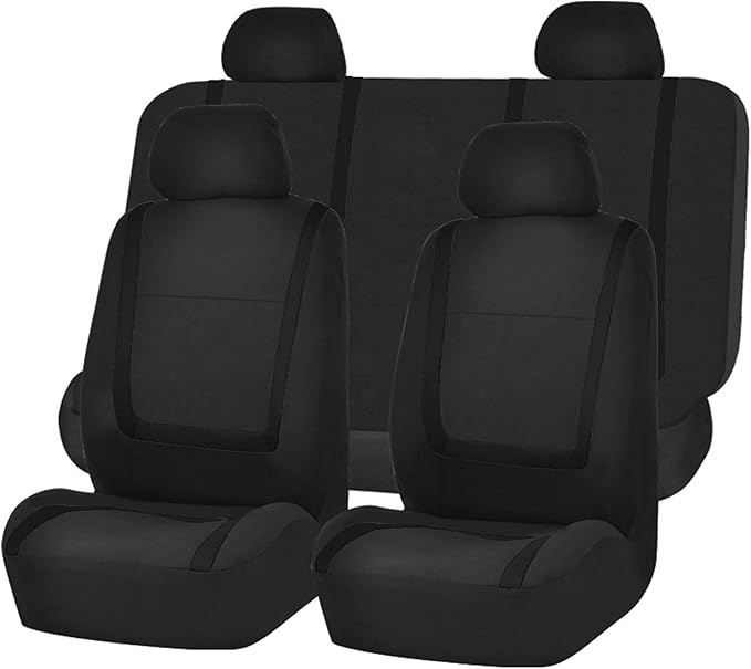 FH Group Car Seat Covers Full Set Cloth - Universal Fit Automotive Covers, Low Back Front Solid Cover, Washable Cover for SUV, Sedan and Van Black