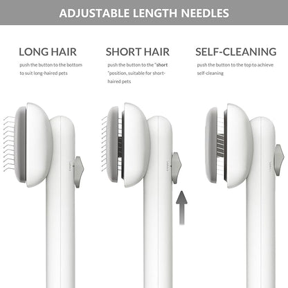 Self Cleaning Shedding Brush Grooming Tool for Long and Short Haired Dogs Cats Deshedding Hair Removal (White)