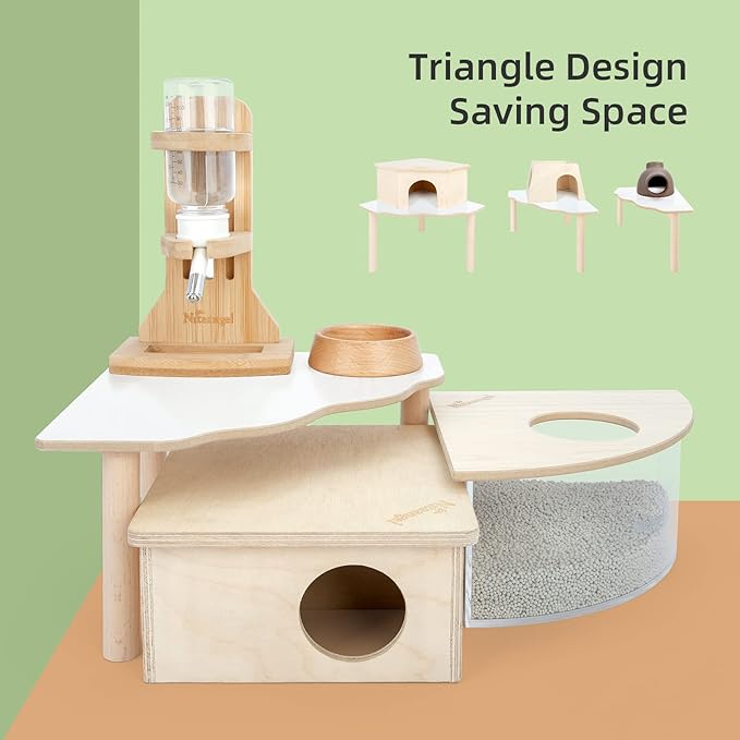 Niteangel Hamster Play Wooden Platform for Dwarf Syrian Hamsters Gerbils Mice Degus or Other Small Pets (Triangle - 5.9'' Height, White)