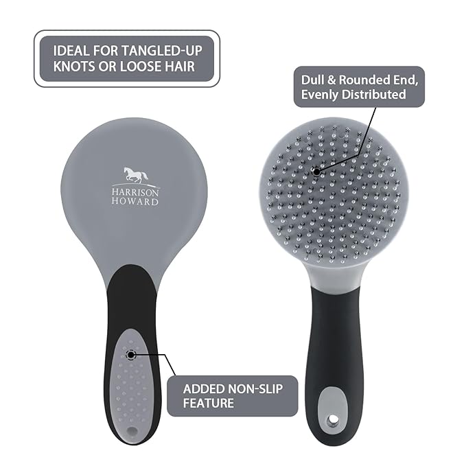Harrison Howard Horse Mane and Tail Brush - Professional Grooming Brush, Equestrian Detangler, Non-Slip, Black
