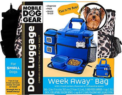 Mobile Dog Gear, Week Away Dog Travel Bag for Small Dogs, Includes Lined Food Carriers and 2 Collapsible Dog Bowl, Black, Meets Airline Requirements