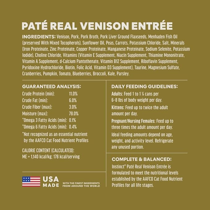 Instinct Original Pate Wet Cat Food, Grain Free Recipe - Real Venison, 5.5 Ounce (Pack of 12)