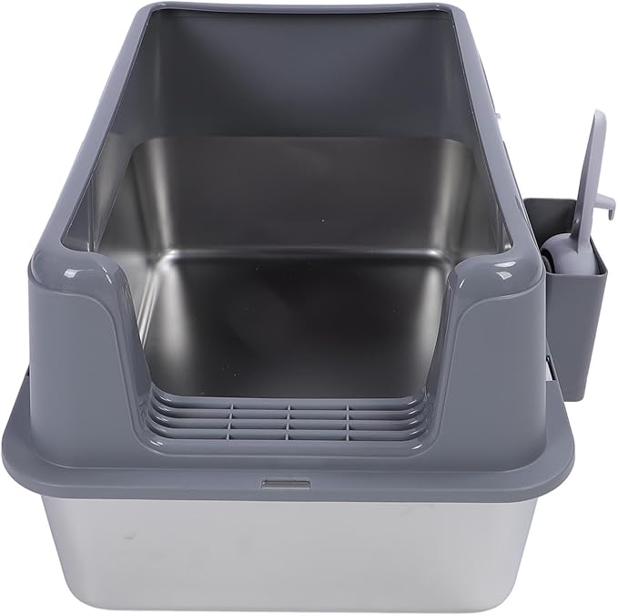 Aramox Half Clad Stainless Steel Cat Bedroom with Metal with High Metal for Cats for Animal Owners and Their Like Friends Closed. (Grey)