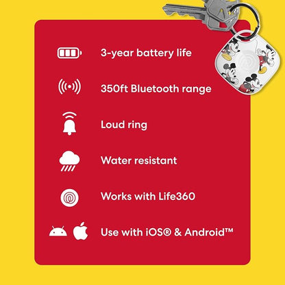Life360 Tile - Mickey Mouse - Bluetooth Tracker, Keys Finder and Item Locator for Keys, Bags and More. Phone Finder. Both iOS and Android Compatible. 1-Pack (White)