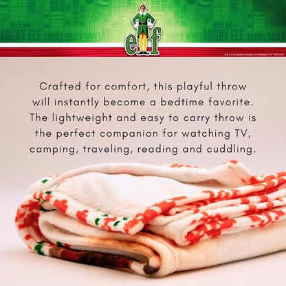 Elf The Movie Buddy Spaghetti Holiday Christmas Bedding Soft Plush Blanket Throw, 46 in x 60 in, (Officially Licensed Product) by Franco