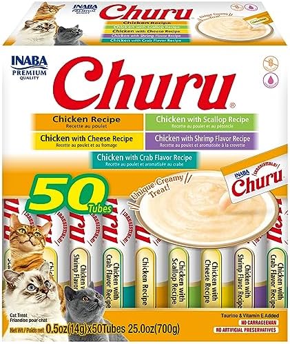 INABA Churu Cat Treats, Grain-Free, Creamy Purée Cat Treat/Topper, Chicken Variety