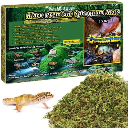 Riare 3.5oz Natural Sphagnum Moss for Reptiles, Terrarium Substrate Bedding