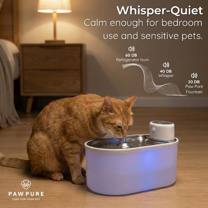 Cat Water Fountain Stainless Steel & Cordless Dog Water Fountain, Automatic Pet Water Dispenser Bowl, Wireless 30-Day Battery, 20dB Ultra-Quiet, for Cats & Small/Medium Dogs, 3L/108oz