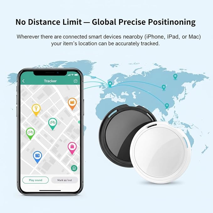 2 Pack GPS Tracker for Vehicles Work with Find My (iOS Only) Real Time Mini | Hidden Car Tracking Devices Worldwide Coverage Car Key Locator Waterproof No Monthly Fee No Subscription No SIM Card Required