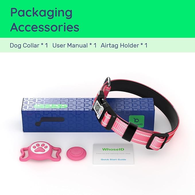 Airtag Dog Collar, Reflective Ultra-Durable Nylon Padded with QR Buckle & IP68 Waterproof Air Tag Holder Compatible for Apple AirTag, Comfortable for Small Medium Large Dogs (Green,XL)